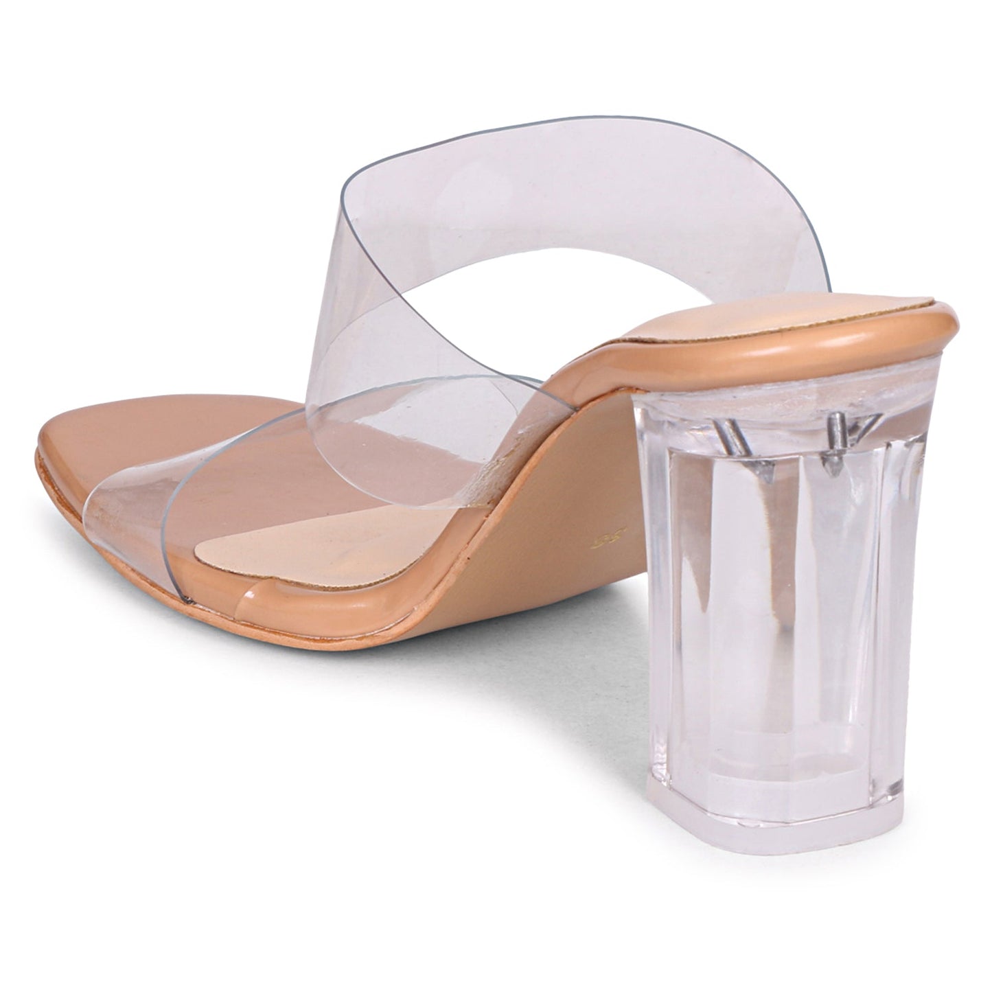 D.B Cooper Transparent Block Heel Sandal in Beige with Rubber Sole and Transparent Upper