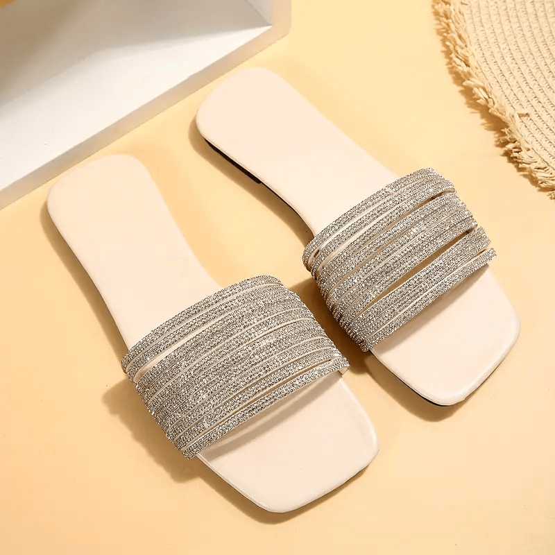 Beige RhineStone Flat Sandal D.BCooper