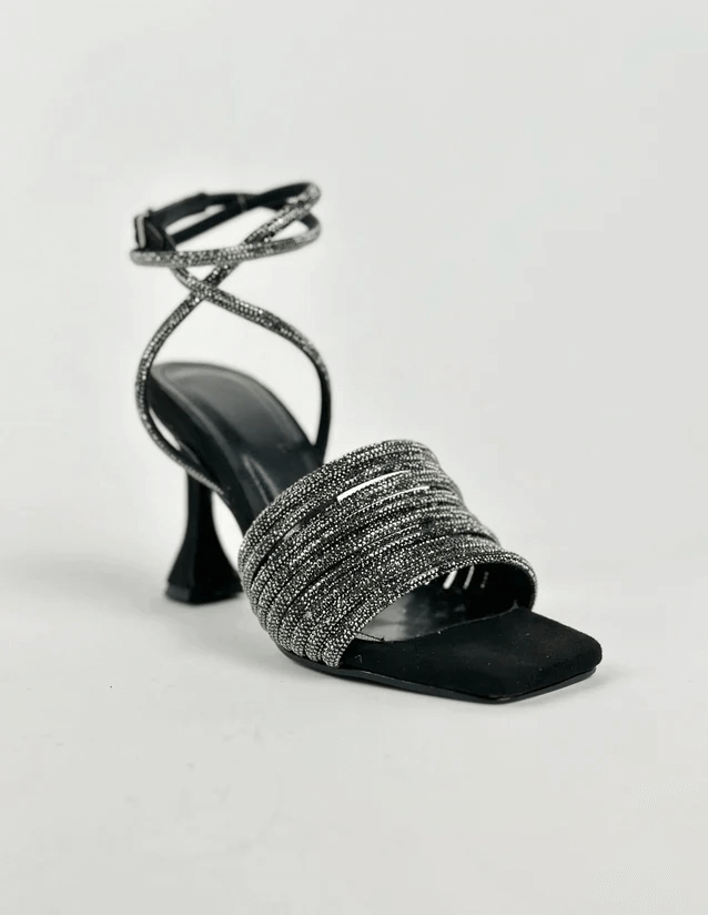 D.B.Cooper Lace-up Rhinestone Black Sandal