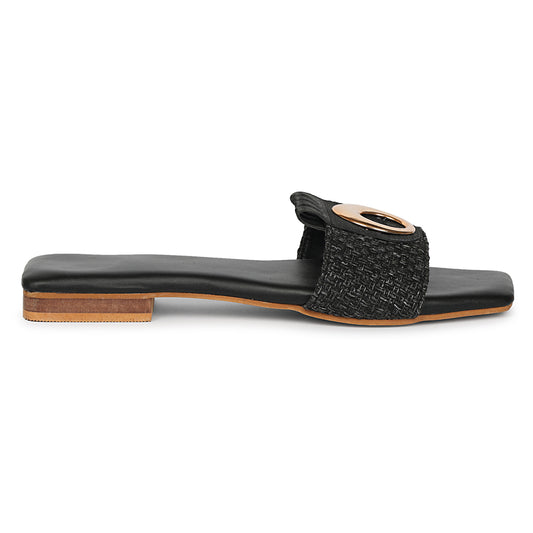 Black Flat Heel Slipper