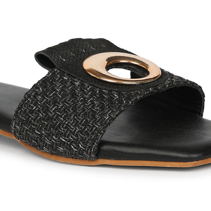 Black Flat Heel Slipper