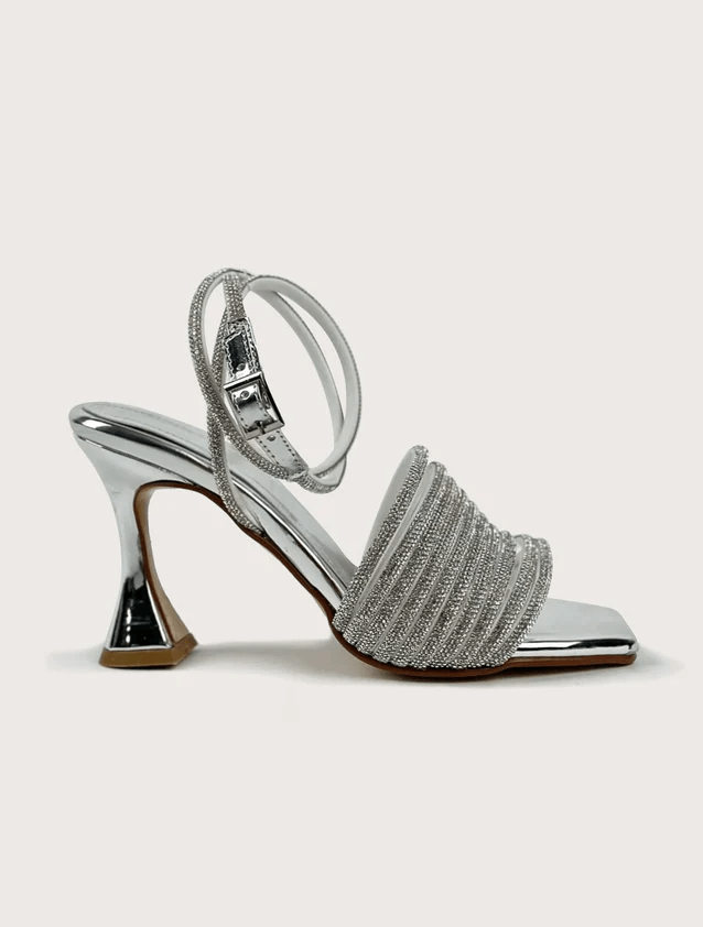 Womens Silver Rhinestone Heel Sandals  DBCOOPER