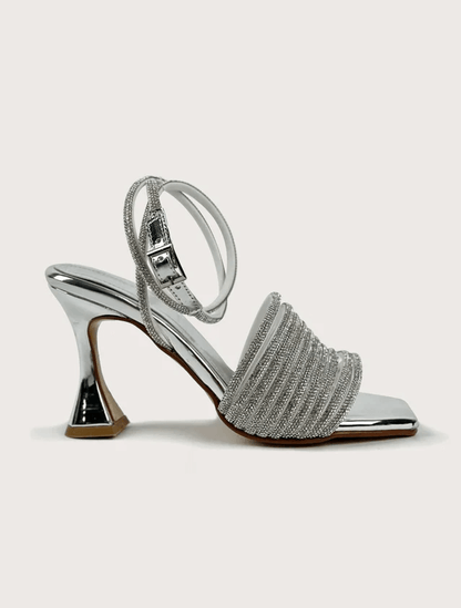 Womens Silver Rhinestone Heel Sandals  DBCOOPER