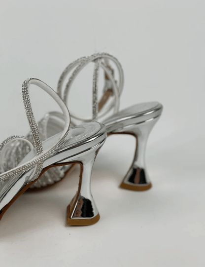 Womens Silver Rhinestone Heel Sandals, DBCOOPER